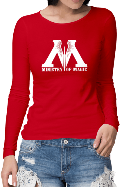 Жіночий лонгслів з принтом "Міністерство магії". Гаррі поттер, герміона, магія, міністерство магії, рон, хогвартс, чарівна паличка. CustomPrint.market