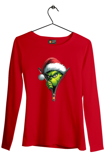 Жіночий лонгслів з принтом "Грінч". Grinch, грінч, грінч арт, грінч ілюстрація, грінч принт, новий рік, прикол, різдво. CustomPrint.market