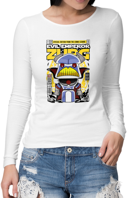 Жіночий лонгслів з принтом "Emperor Zurg". Зург, іграшка, іграшкова історія, імператор зург, історія, історія игрушек, історія іграшок, мультик, фільм. futbolka.stylus.ua