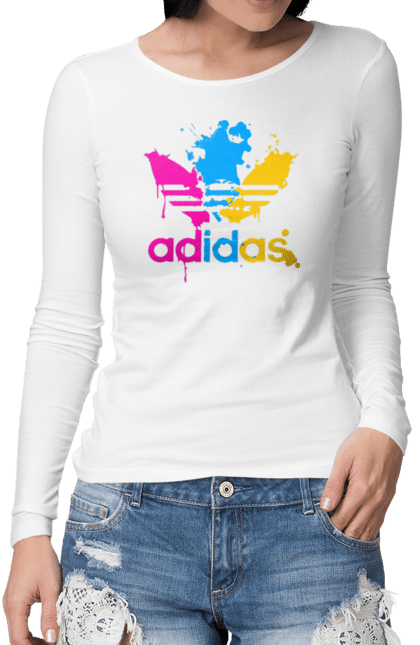 Жіночий лонгслів з принтом "Adidas". Adidas, адідас, бренд, одяг, спорт, торговий знак, фірма. CustomPrint.market