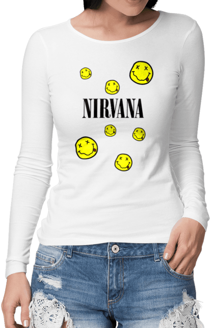 Жіночий лонгслів з принтом "Нірвана". Nirvana, альтернативний рок, гранж, курт кобейн, нірвана, панк рок, рок група, хард рок. futbolka.stylus.ua