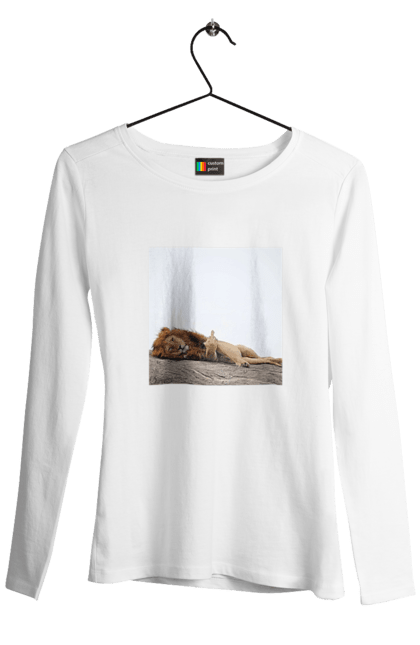 Жіночий лонгслів з принтом "Лев". Звірі, лев, лінь, природа, тварини. CustomPrint.market