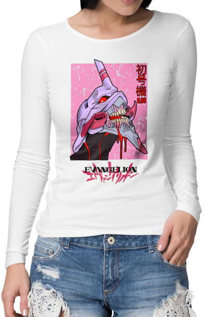 Жіночий лонгслів з принтом "Євангеліон". Neon genesis evangelion, nerv, аніме, єва, євангеліон, манга, серіал. CustomPrint.market