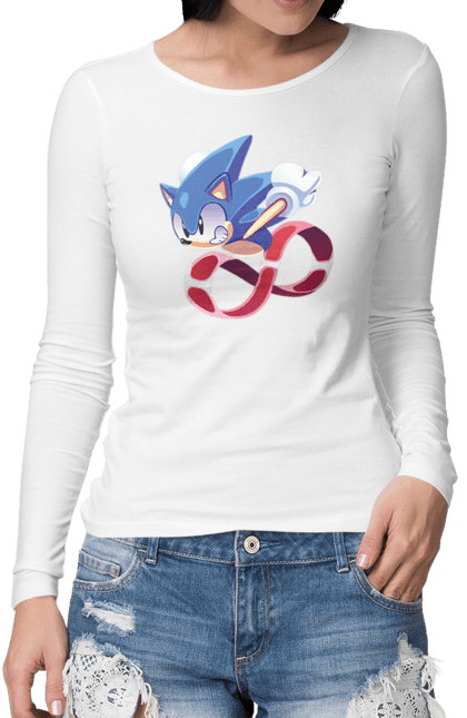 Жіночий лонгслів з принтом "Соник". Sega, гра, сонік. CustomPrint.market