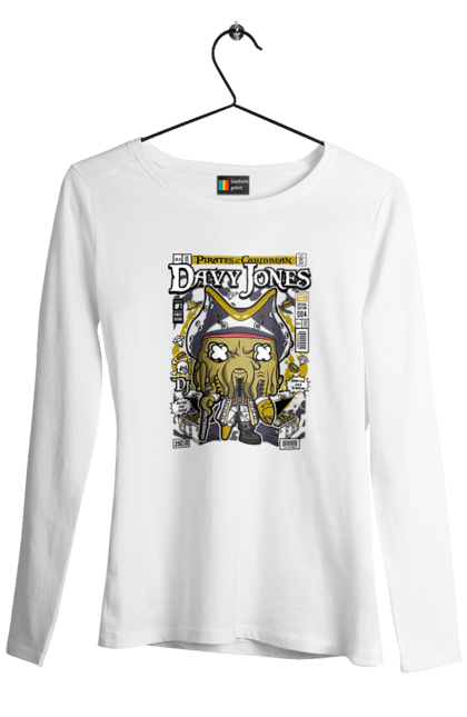 Жіночий лонгслів з принтом "Davy Jones Pirates Of Caribean". Деві, дейві джонс, джонс, карибський, монстр, пірати, пірати карибського моря, піратський, плівка. Funkotee