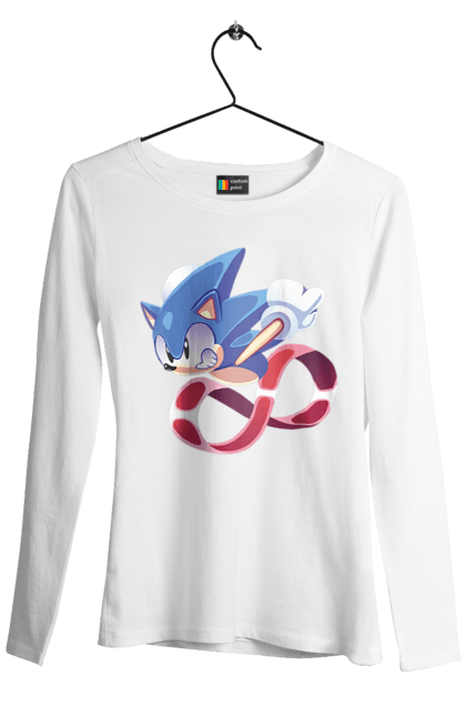 Жіночий лонгслів з принтом "Соник". Sega, гра, сонік. CustomPrint.market