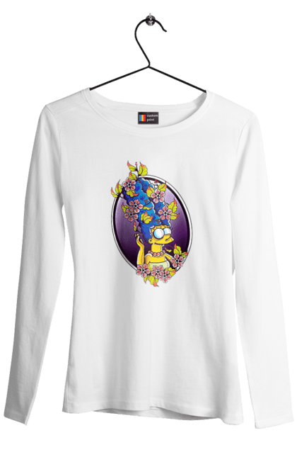 Жіночий лонгслів з принтом "Marge". Marge, simpson, simpsons, мардж, мільтфільм, сімпсон, сімпсони. CustomPrint.market