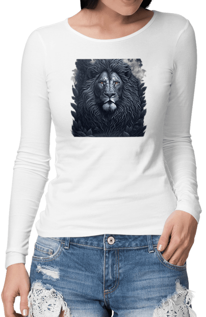 Жіночий лонгслів з принтом "Захоплююча ілюстрація величного лева". Велич, величний лев, лев. CustomPrint.market