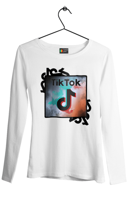 Жіночий лонгслів з принтом "Тік Ток". Tik tok, тик ток, тик ток логотип, тикток, тік ток, тікток. CustomPrint.market