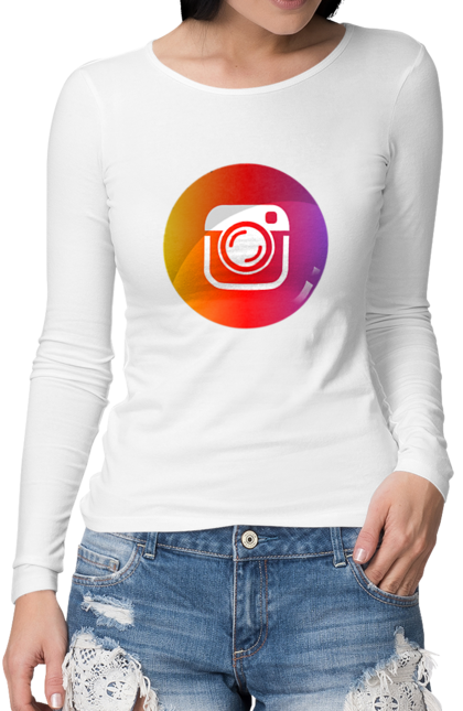 Жіночий лонгслів з принтом "Instagram". Cool, gram, insta, instagram, orange, popular, red. CustomPrint.market