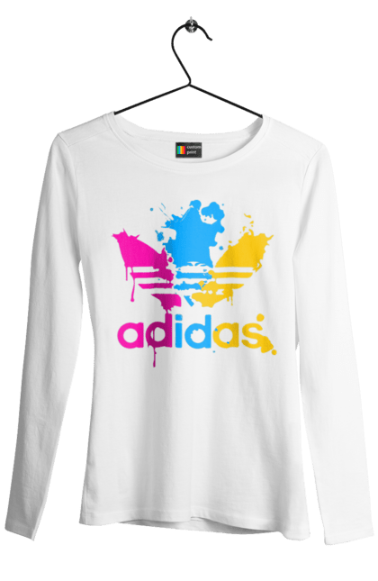 Жіночий лонгслів з принтом "Adidas". Adidas, адідас, бренд, одяг, спорт, торговий знак, фірма. CustomPrint.market