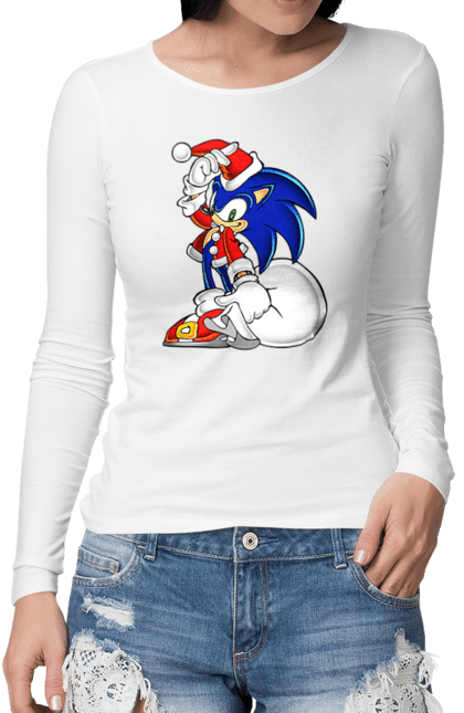 Жіночий лонгслів з принтом "Сонік (7)". Sega, shadow, sonic, sonic x, гра, ежик, игра, їжачок, наклз, сега, скорость, соник, сонік, сього, тейлз, швидкість, шедоу. CustomPrint.market