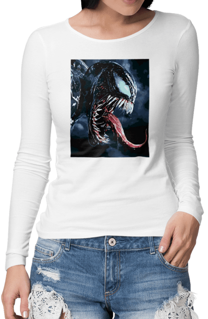 Жіночий лонгслів з принтом "Веном". Marvel, venom, війна нескінченності, герої марвел, каміння нескінченності, комікси, месники, супергерої, танатос, том харді. CustomPrint.market
