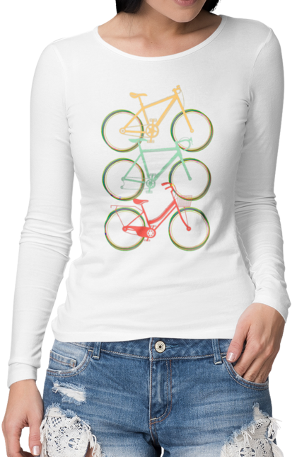 Жіночий лонгслів з принтом "Велосипед". Велик, вело, велогонщик, велосипед, велосипеди, велоспорт, велотуризм, спорт. futbolka.stylus.ua