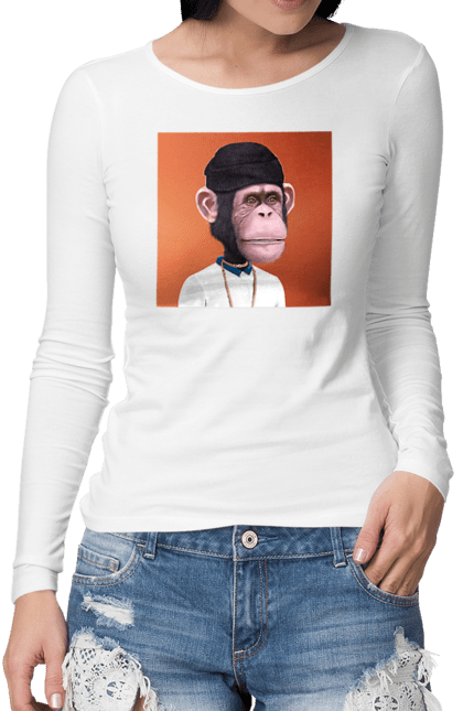 Жіночий лонгслів з принтом "Мавпочка 4". Nft, персонаж, принти, ручне малювання, футболки. CustomPrint.market