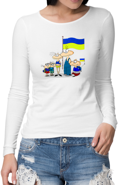 Жіночий лонгслів з принтом "Україна давай". Масяня, нас багато, разом, україна. ☾ Baby_Raccoon ♡