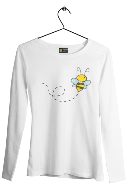Жіночий лонгслів з принтом "Бджілка метелик". Бджілка, дитяча, дівчинка, метелик, футболка. CustomPrint.market