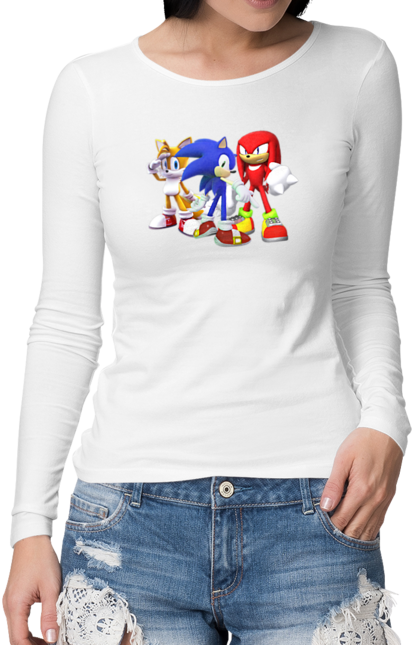 Жіночий лонгслів з принтом "СОНИК (3)". Sega, shadow, sonic, sonic x, x, ежик, игра, наклз, сега, скорость, соник, тейлз, шедоу. CustomPrint.market