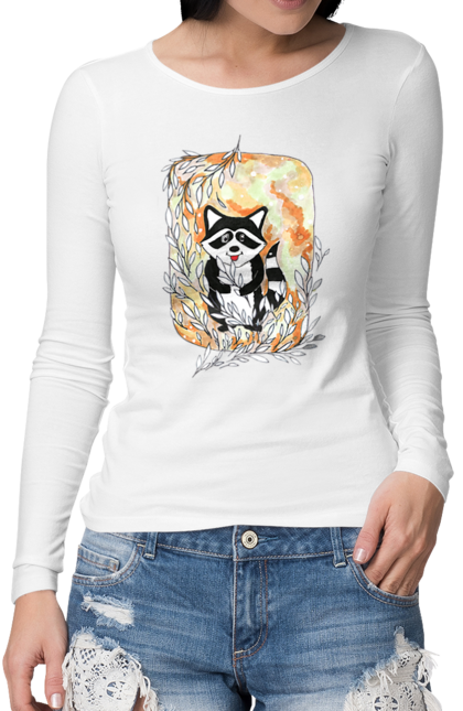 Жіночий лонгслів з принтом "Єнот Чарлі". Акварель, єнот. CustomPrint.market