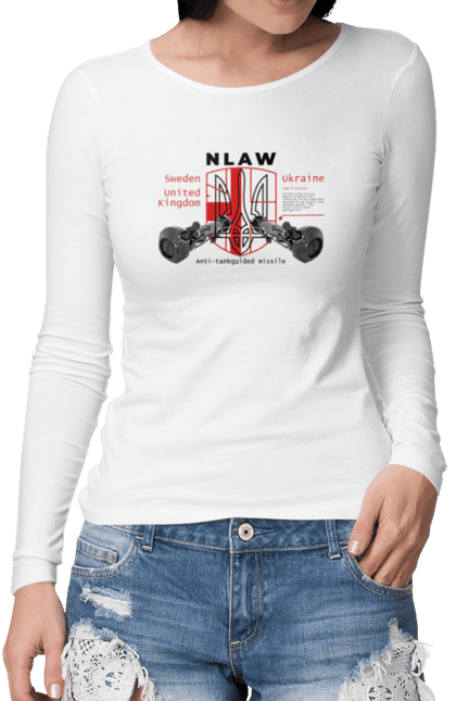 Жіночий лонгслів з принтом "NLAW". Caesar, himars, nlaw, patriot, weapon, zaluzhny. CustomPrint.market