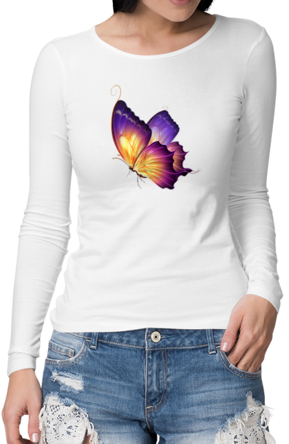 Жіночий лонгслів з принтом "Фіолетовий метелик". Метелик, фіолетова метелик. CustomPrint.market