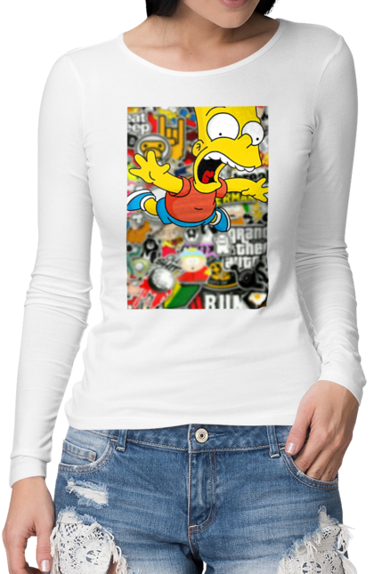 Жіночий лонгслів з принтом "Барт Сімпсон". Барт, карамба, мульт, мультфільм, про. CustomPrint.market