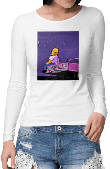 Жіночий лонгслів з принтом "Гомер Сімпсон". Car, homersimpson, автомобіль, гомерсимпсон, гомерсімпсон, машина. CustomPrint.market