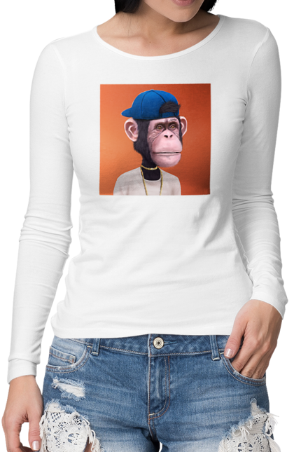 Жіночий лонгслів з принтом "Мавпочка 6". Nft, персонаж, принти, ручне малювання, футболки. CustomPrint.market