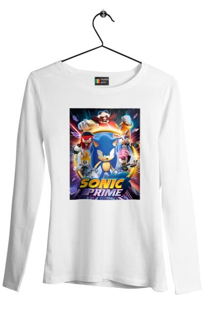 Жіночий лонгслів з принтом "Сонік". Sega, гра, сонік. CustomPrint.market