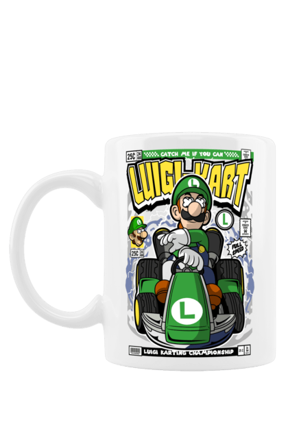 Чашка з принтом "Luigi Karting". Nintendo, playstaion, автомобіль, гра, зелений маріо, луїджі, маріо. Funkotee