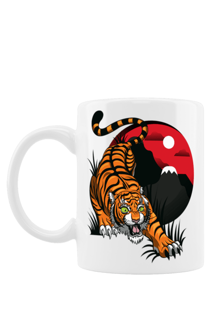 Чашка з принтом "Тигр полює". 2022, зима, новий рік, різдво, рік тигра, сніг, тигр. Піно