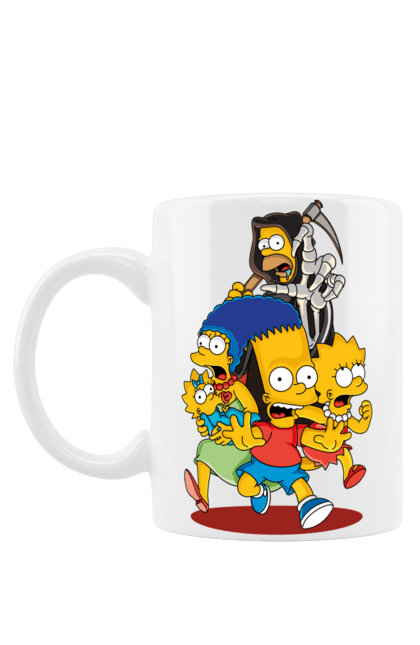 Чашка з принтом "Сімпсони Хеллоуїн". Барт, гомер, коса, лiса, мардж, меггі, мультфільм, серіал, сімпсон, смерть, хелловін. AndreA