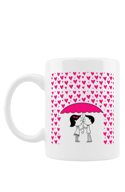 Чашка з принтом "Закохані Під Парасолькою І Серцепадом". Закохані, любов кохання, парасолька, серце. ART принт на футболках