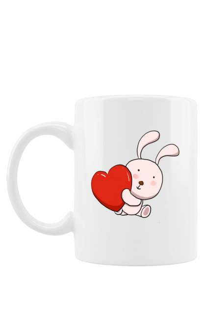 Чашка з принтом "Зайчик із серцем". День святого валентина, заєць, зайчик, любов, парні футболки, почуття, серце. ART принт на футболках