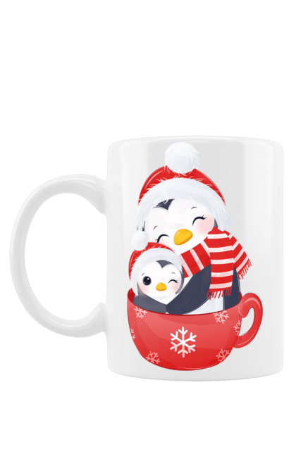 Чашка з принтом "Пінгвіни, мама і дитина в чашці". Зима, кружка, новий рік, пінгвін, різдво, сім`я, сніг. CustomPrint.market
