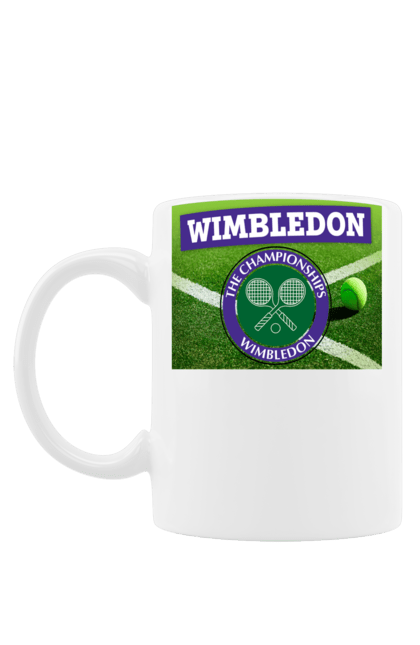 Чашка з принтом "Wimbledon тенісний турнір". Великий теніс, велокобритання, гравці, лондон, м`яч, призовий фонд, ракетка, спонсор, турнір на траві, турнірна сітка. ART принт на футболках