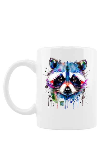 Чашка з принтом "Єнот арт". Акварель, арт, єнот, плями, природа, тварина. CustomPrint.market