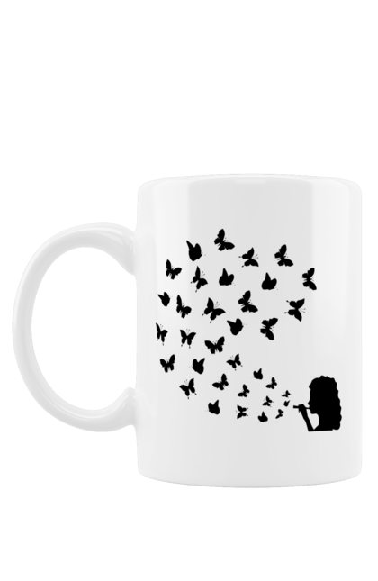 Чашка з принтом "Дівчинка і метелики". Дівчинка, крила, літо, метелики, фантазія, чорний. CustomPrint.market