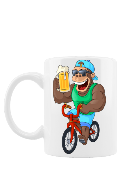 Чашка з принтом "Мавпа З Пивом На Велосипеді". Велосипед, мавпа, пиво. CustomPrint.market