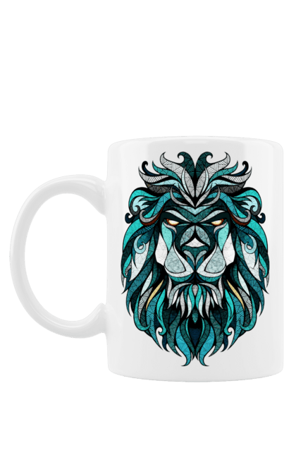 Чашка з принтом "Лев". Арт, грива, зелений, лев, малюнок, тварини. CustomPrint.market