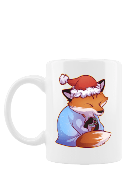 Чашка з принтом "Лисиця з чаєм". 2023, зима, кава, лисиця, новий рік, різдво, сніг, чай, ялинка. CustomPrint.market