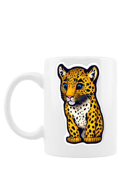 Чашка з принтом "Милий леопард, мультфільм". Cartoon, leopard, lion, mily, mily leopard, tank, tiger, zvir, звір, лев, леопард, леопардровий, милий, милий леопард, мультик, мультфільм, танк, тигр. ART принт на футболках