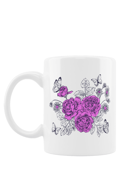 Чашка з принтом "Метелики і квіти". Весна, квіти, квітка, метелик, природа, розквіт. CustomPrint.market