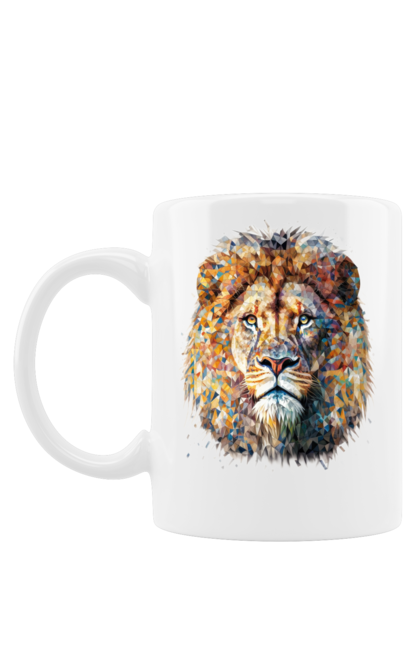 Чашка з принтом "Лев кольоровий". Арт, кіт, лев, мозаїка, тварина. CustomPrint.market