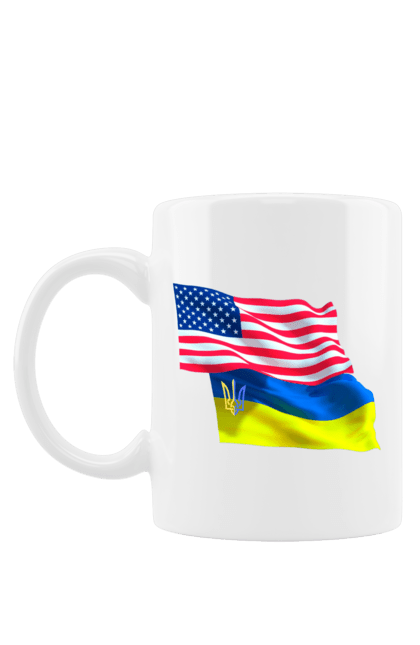 Чашка з принтом "Прапор США, Український Американський прапор, Український герб, Україна". Американський прапор, герб, прапор, прапор сша, україна, український американський прапор, український герб, український прапор. ART принт на футболках