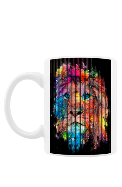 Чашка з принтом "Лев із фарби". Барвистий лев, індійський лев, лев, лев та холі, розмальовка, святковий лев, фарби, холи. futbolka.stylus.ua
