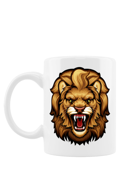 Чашка з принтом "Лев". Звірі, злий лев, лев, лев ричить, тварини. CustomPrint.market