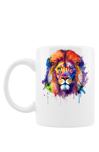 Чашка з принтом "Лев". Арт, кіт, кольорова, лев, тварини, хижак. CustomPrint.market