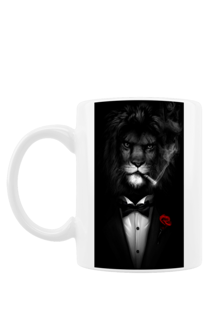 Чашка з принтом "Солідний лев". Лев, мода, новинка, подарунок, солідний. CustomPrint.market