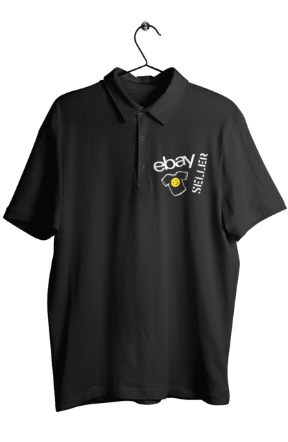 Поло чоловіче з принтом "Продавець футболок". Ebay, бренд, вимова, гумор, ебай, ебей, ібей, лого, маркетплейс, написання. KRUTO.  Магазин популярних футболок